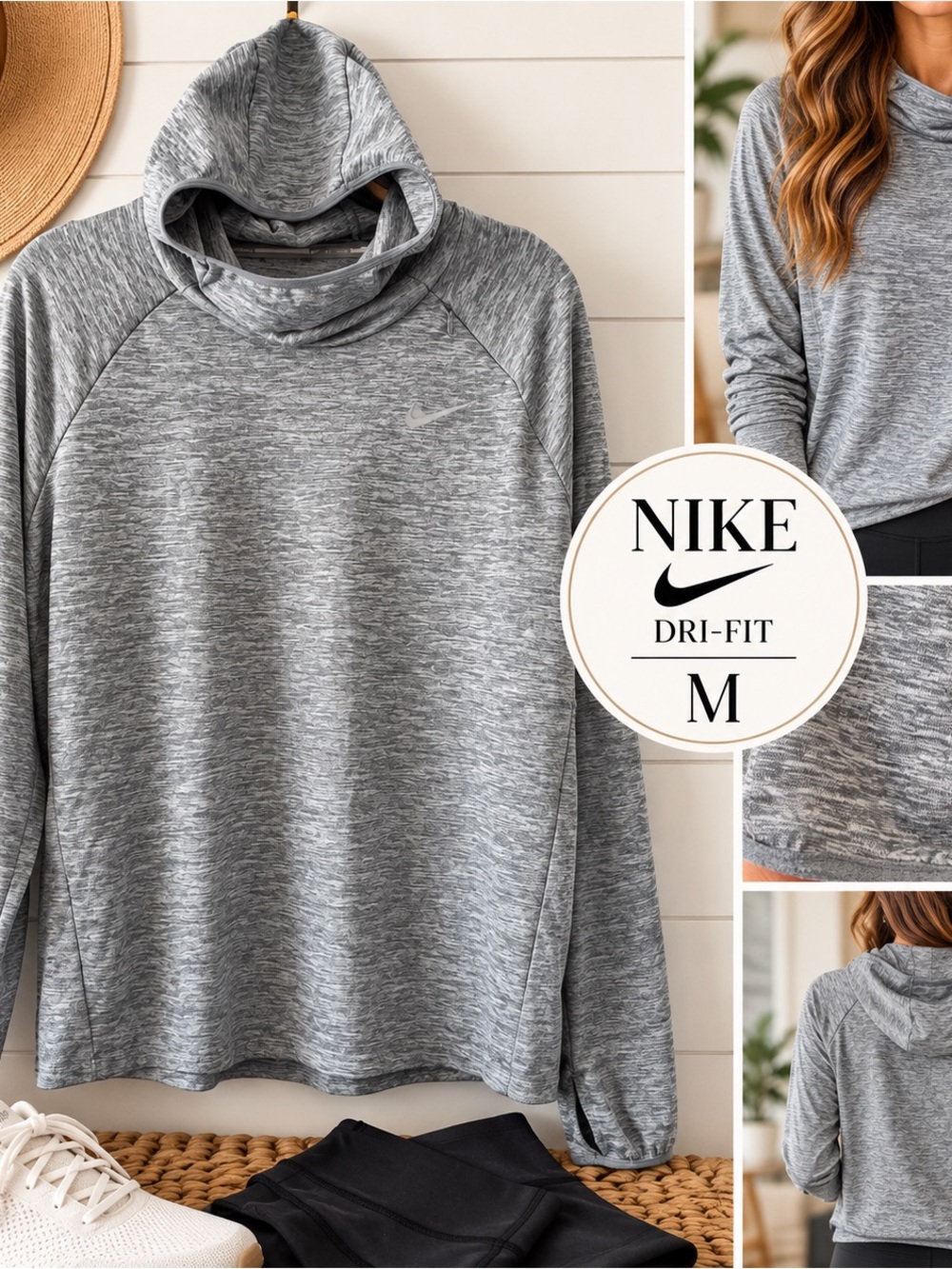 Nike Dri-FIT Element Heather Gray Cowl Neck Running Hoodie - Size M